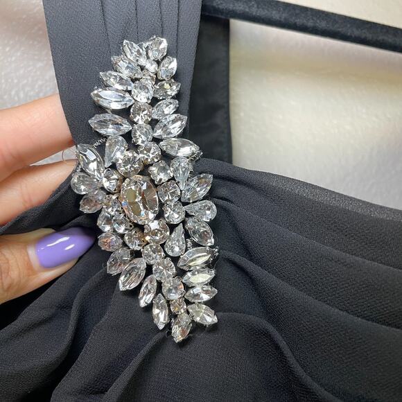 Jade by Jasmine Dress Formal Ruffles Rhinestones Chiffon Sz 14 Whimsygoth Black - Picture 5 of 10